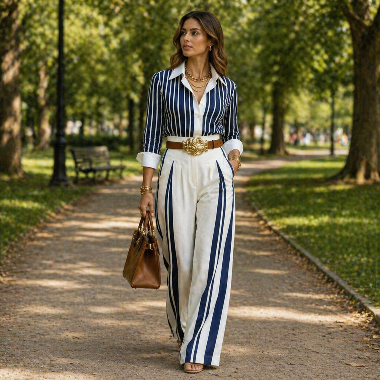 Conjunto de lino a rayas para mujer
