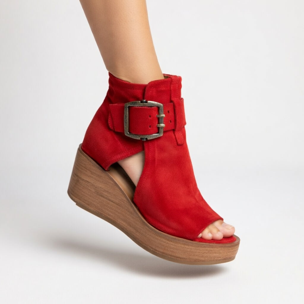 Botines de cuña con puntera abierta