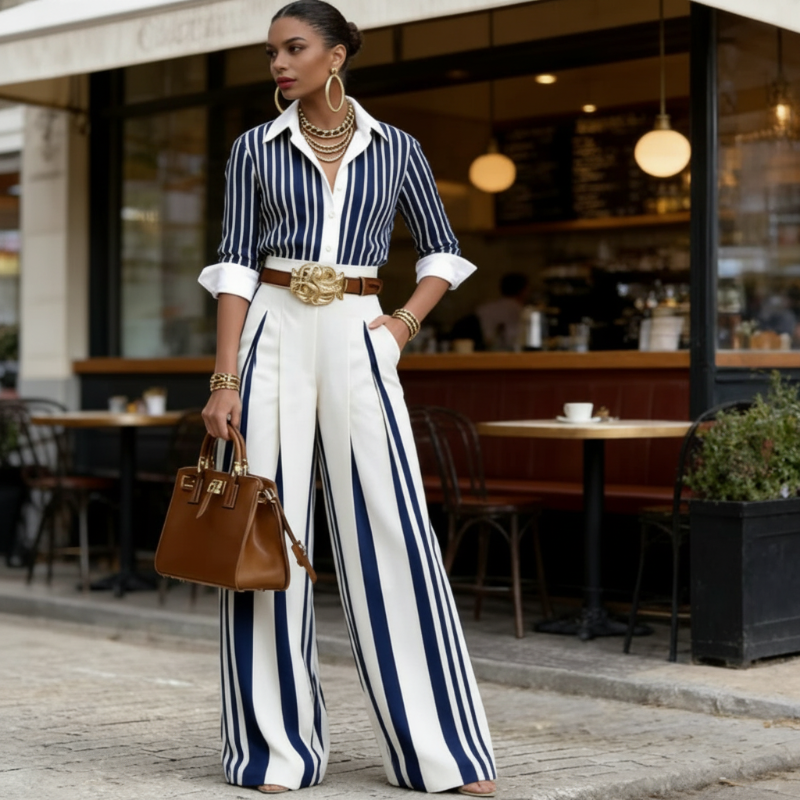 Conjunto de lino a rayas para mujer