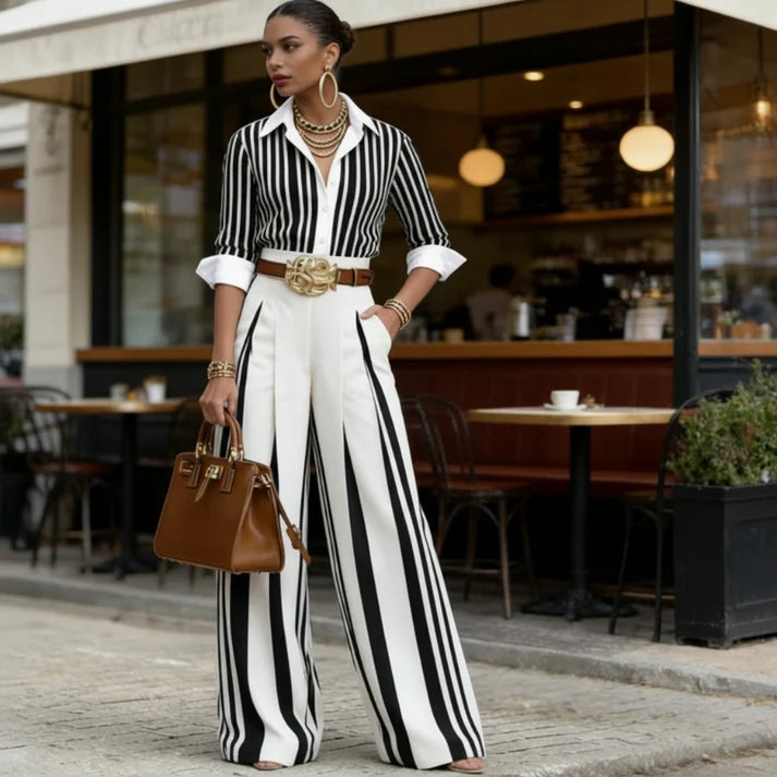Conjunto de lino a rayas para mujer
